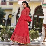 Red Frill Sleeves Dress