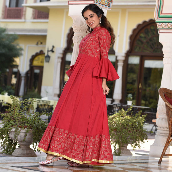 Red Frill Sleeves Dress