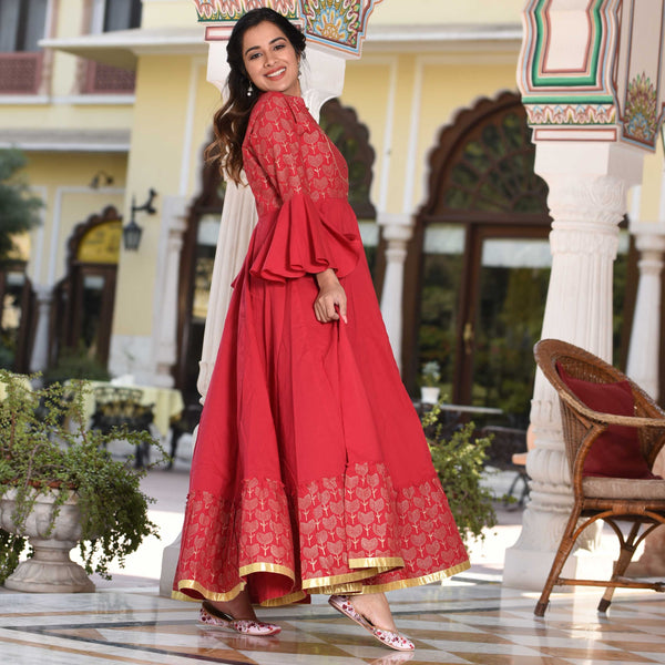 Red Frill Sleeves Dress