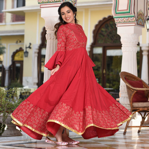 Red Frill Sleeves Dress