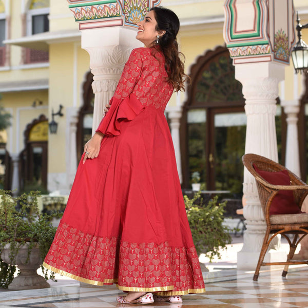 Red Frill Sleeves Dress