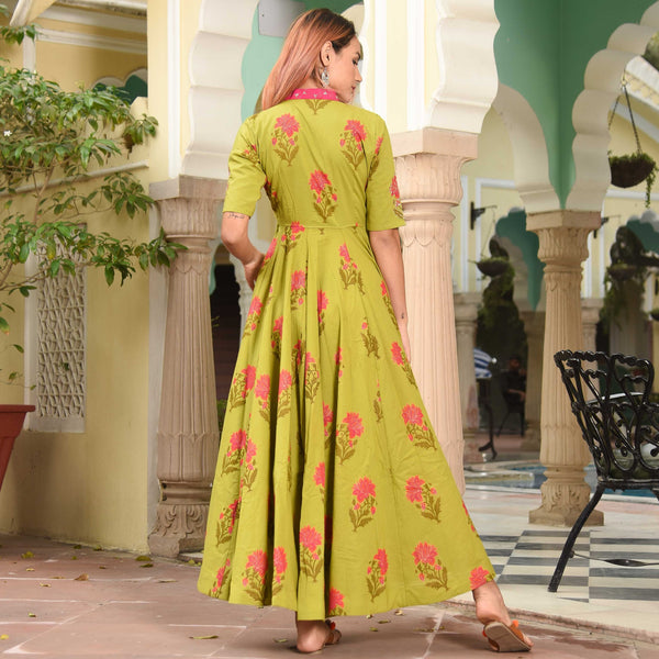 Burst Green Cotton Dress