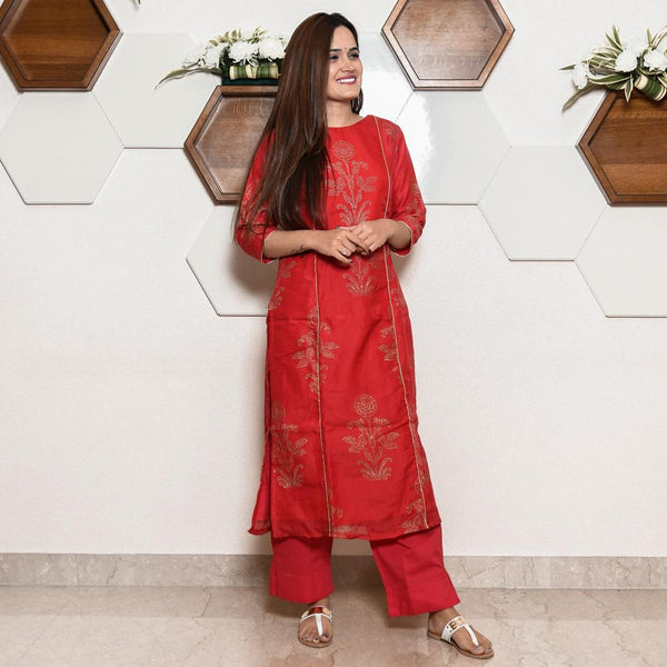 Ruby Red Kota Kurta Set