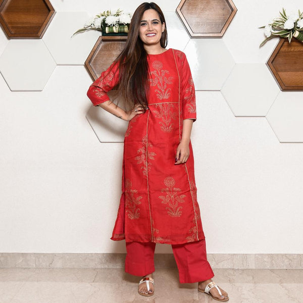Ruby Red Kota Kurta Set
