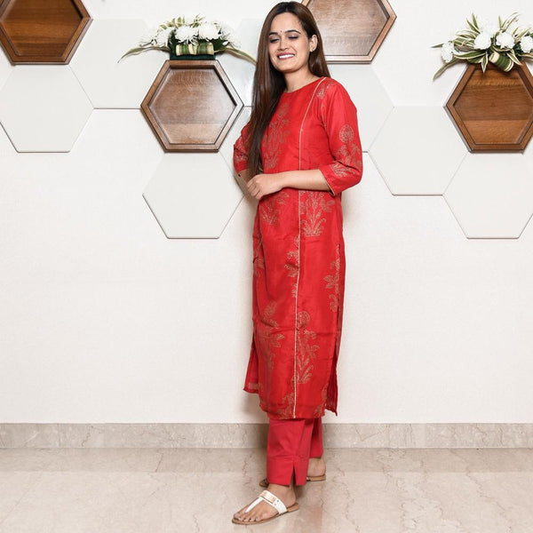Ruby Red Kota Kurta Set