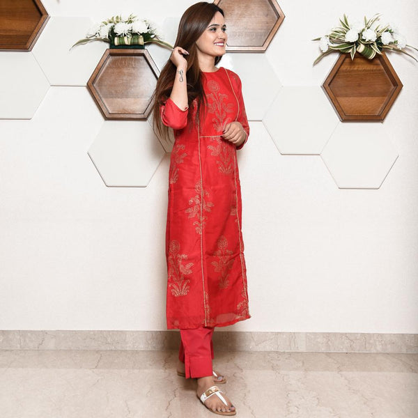 Ruby Red Kota Kurta Set
