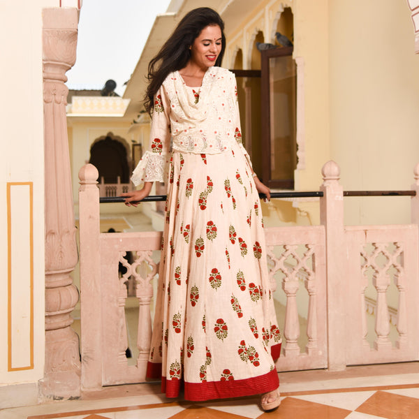 Red Attached Dupatta Dress