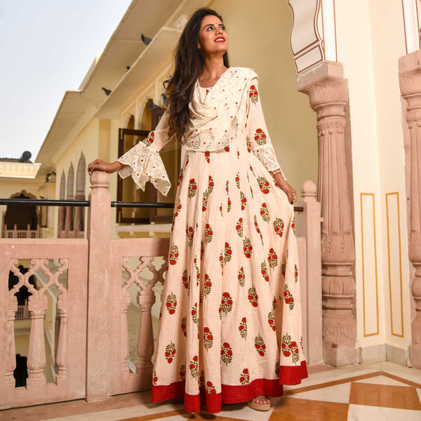 Red Attached Dupatta Dress