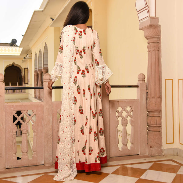 Red Attached Dupatta Dress