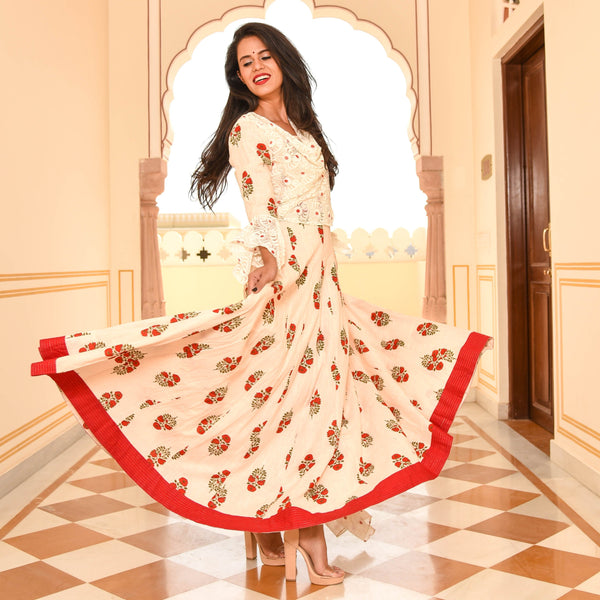 Red Attached Dupatta Dress