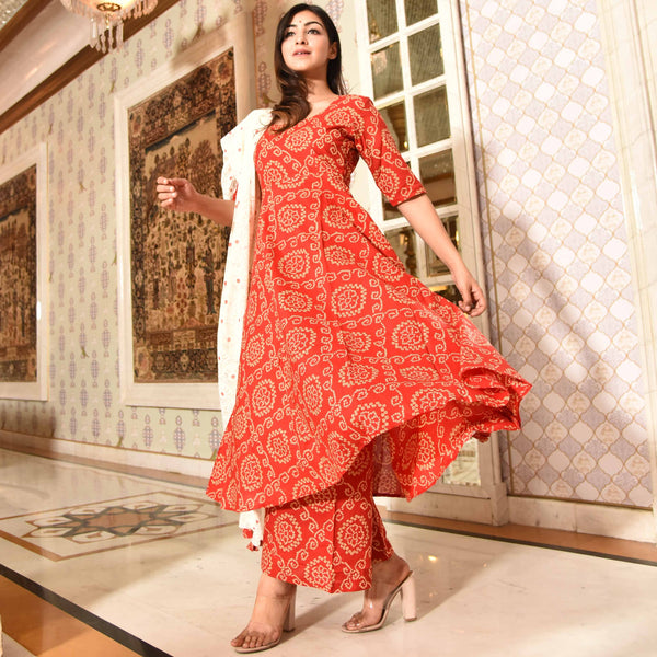 Red Bandhani Suit Set