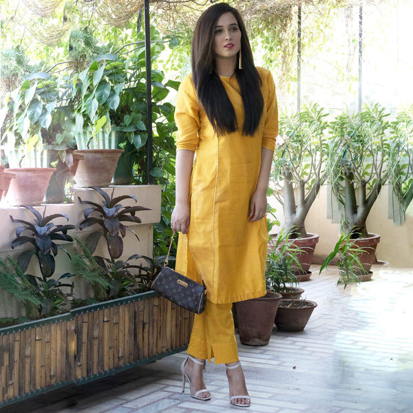 Mustard Kota Kurta Set