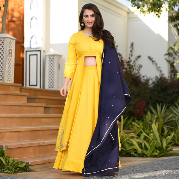 Yellow Blue Lehenga Set