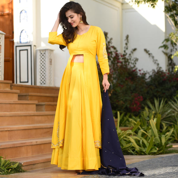 Yellow Blue Lehenga Set