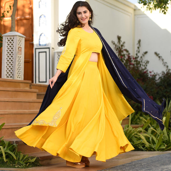 Yellow Blue Lehenga Set