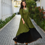 Black Green Skirt Set