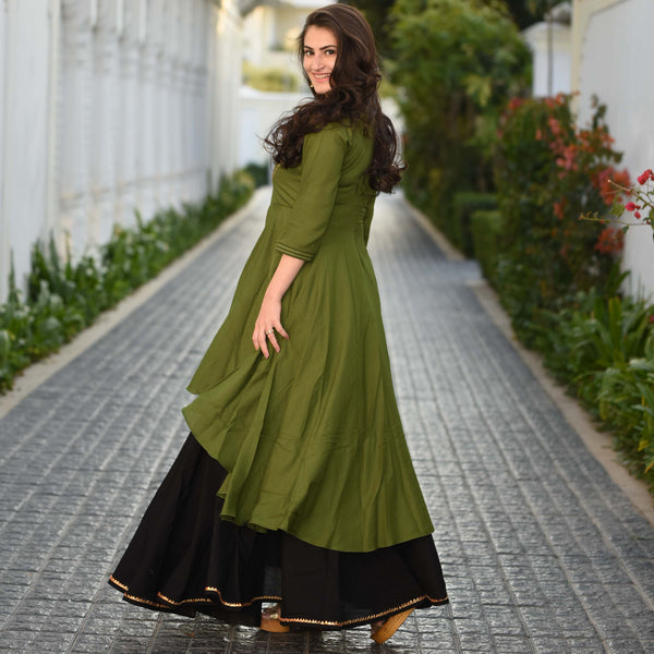 Black Green Skirt Set
