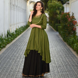 Black Green Skirt Set