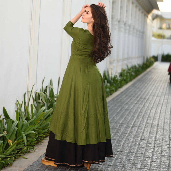 Black Green Skirt Set