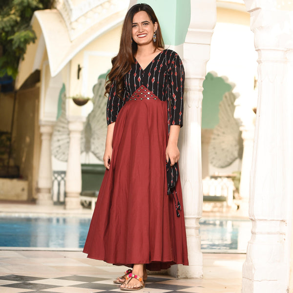 Maroon Mirror Work Dress